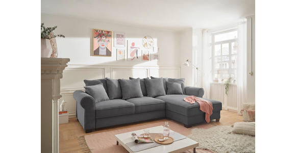 ECKSOFA Dunkelgrau Cord  - Dunkelgrau/Schwarz, KONVENTIONELL, Kunststoff/Textil (318/197cm) - Hom`in