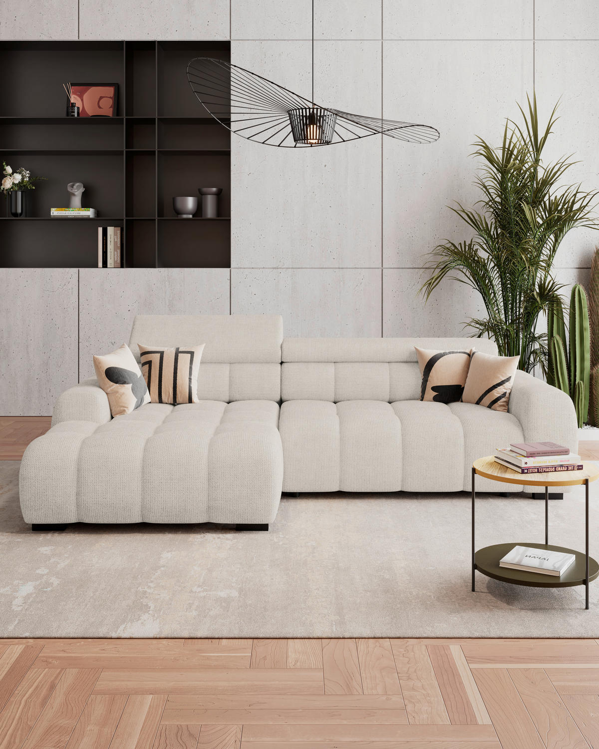 ECKSOFA Creme Webstoff  - Creme/Schwarz, Trend, Kunststoff/Textil (168/285cm) - Livetastic