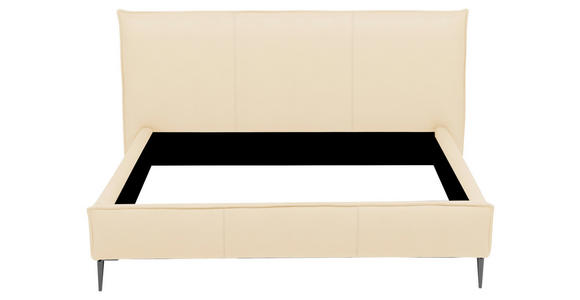 POLSTERBETT 140/200 cm,  in Beige, gepolstertes Kopfteil,  - Beige/Schwarzchrom, KONVENTIONELL, Leder/Metall (140/200cm) - Esposa