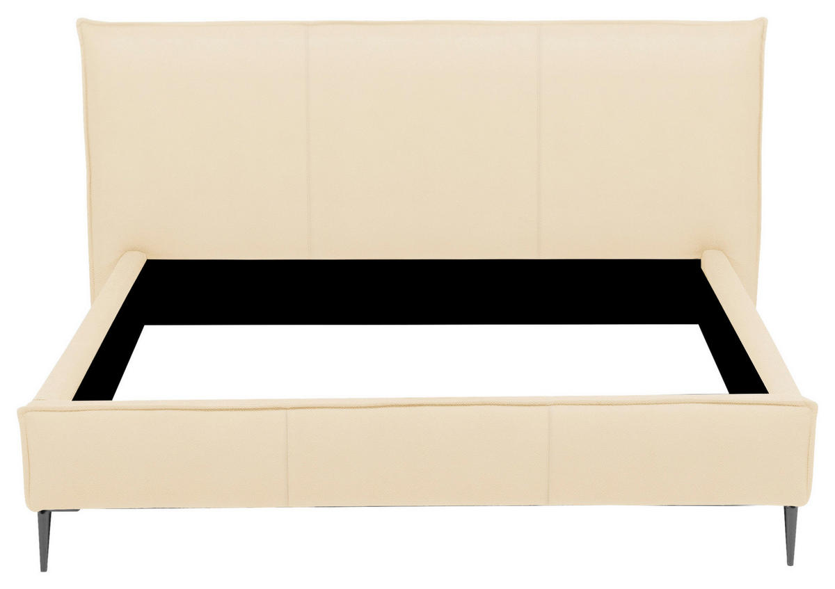 POLSTERBETT 140/200 cm,  in Beige, gepolstertes Kopfteil,  - Beige/Schwarzchrom, KONVENTIONELL, Leder/Metall (140/200cm) - Esposa