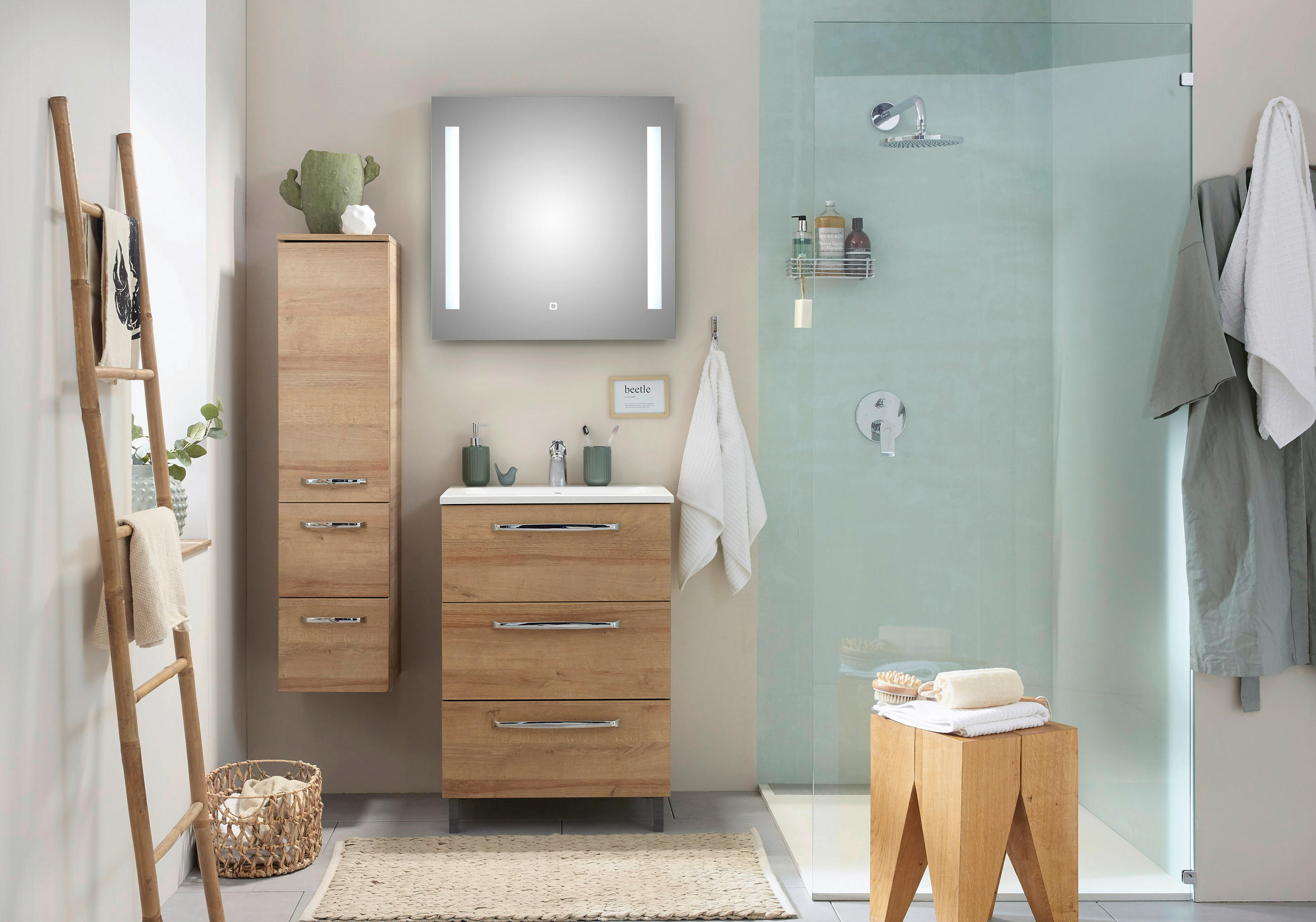 Thumbnail - Xora Midischrank Luga, Eiche, Holzwerkstoff, 2 Fächer, 2 Schublade(n) Schubladen, 30x123x33 cm, Beimöbel erhältlich, hän...