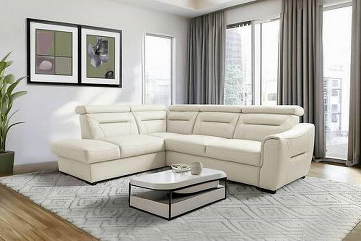 ECKSOFA Lederlook Echtleder Creme  - Wengefarben/Creme, Design, Leder/Holz (212/260cm) - Celina Home