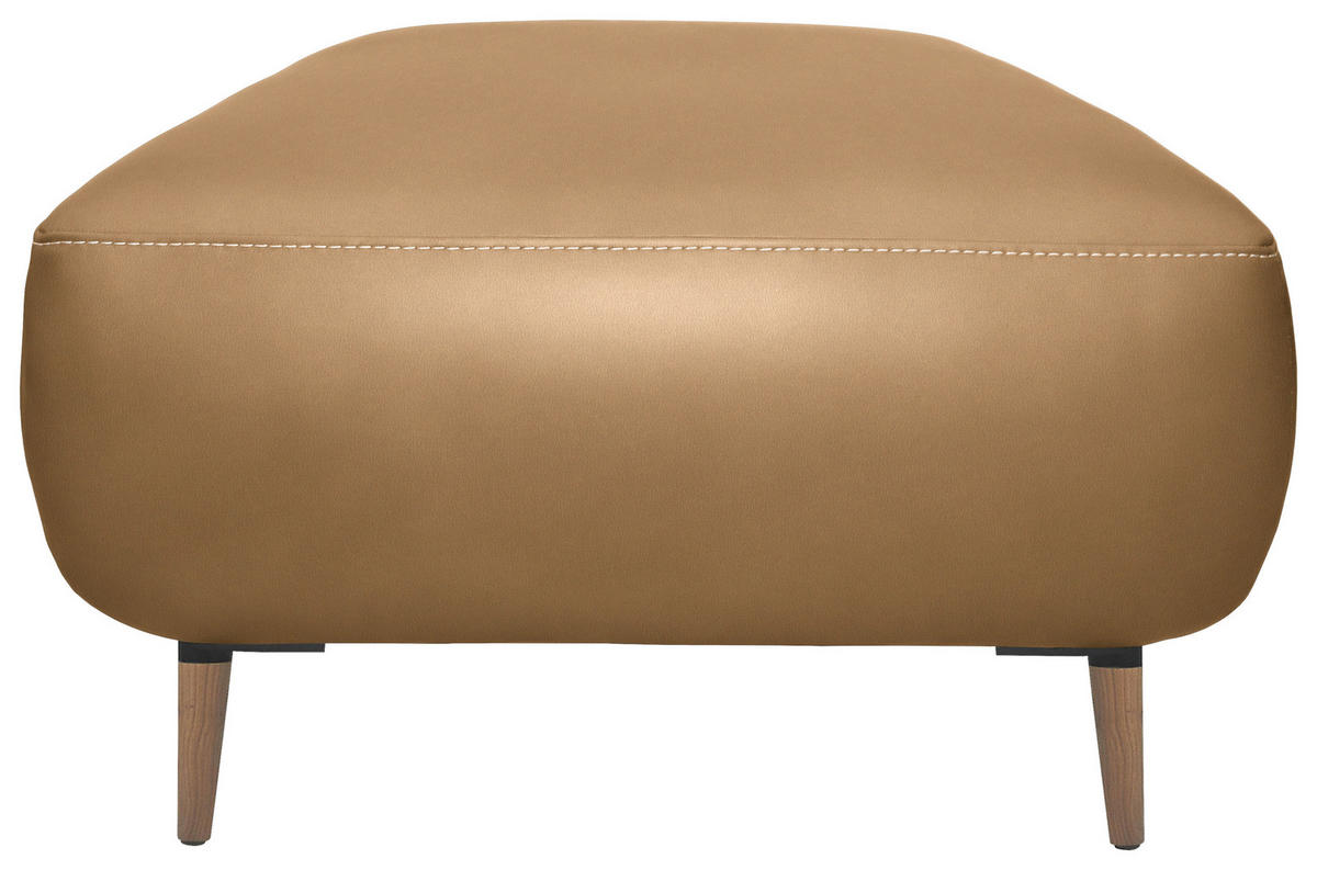 HOCKER Leder Honig  - Beige/Schwarz, Natur, Leder/Holz (65/46/55cm) - Valnatura