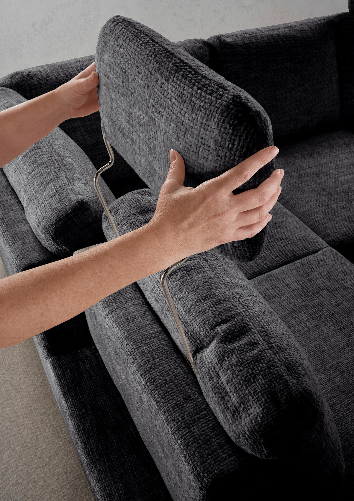 ECKSCHLAFSOFA Struktur Schwarz  - Wildeiche/Schwarz, MODERN, Holz/Textil (206/265cm) - Livetastic