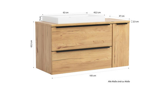 WASCHTISCHKOMBI 105 cm  - Wildeiche/Schwarz, KONVENTIONELL, Keramik/Holzwerkstoff (105cm) - Xora