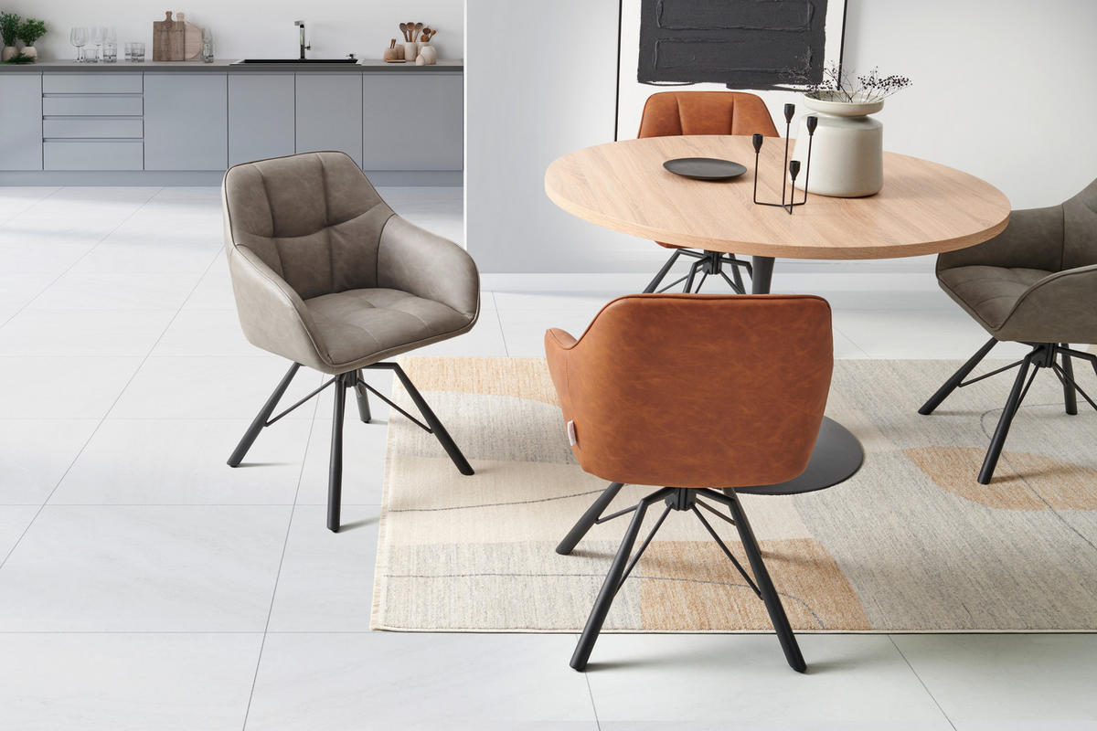 ARMLEHNSTUHL  Sitzfläche 360° drehbar Lederlook  Braun, Schwarz  - Schwarz/Braun, Lifestyle, Textil/Metall (58.5/82.5/54.5cm) - Livetastic