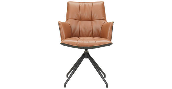 ARMLEHNSTUHL in Eisen Mikrofaser Echtleder pigmentiert - Cognac/Schwarz, Design, Leder/Textil (60,5/89,5/63cm) - Novel