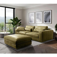 3-SITZER-SOFA, inkl. Hocker Echtleder Olivgrün  - Beige/Schwarz, Design, Leder/Kunststoff (300/85/123cm) - Livetastic