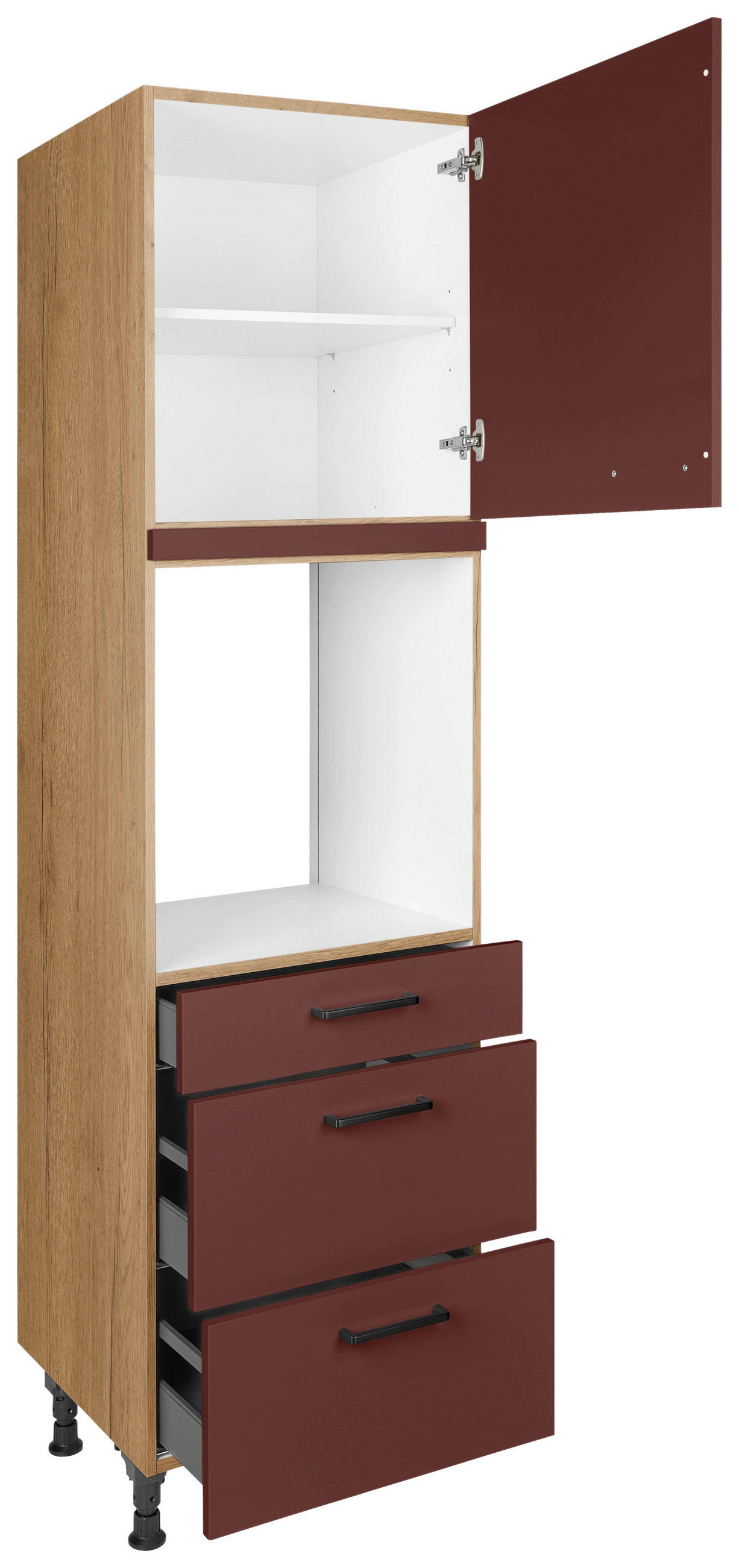 GERÄTEUMBAUSCHRANK 60/216,6/58 cm  in Rot, Eichefarben  - Eichefarben/Rot, MODERN, Holzwerkstoff/Metall (60/216,6/58cm) - Nobilia