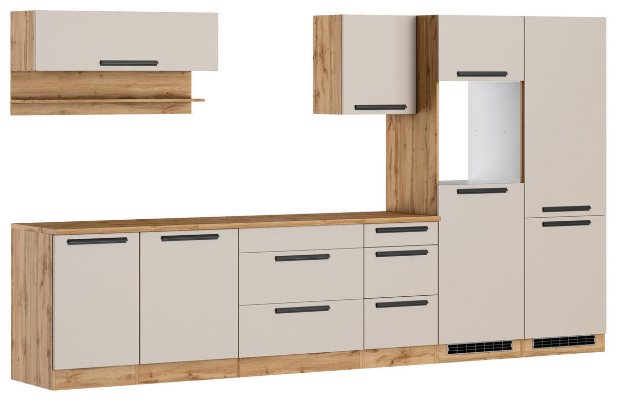 KÜCHENLEERBLOCK Aveiro 360 cm  in Kaschmir, Eiche Wotan  - Kaschmir/Eiche Wotan, Trend, Holzwerkstoff/Metall (360cm) - Held