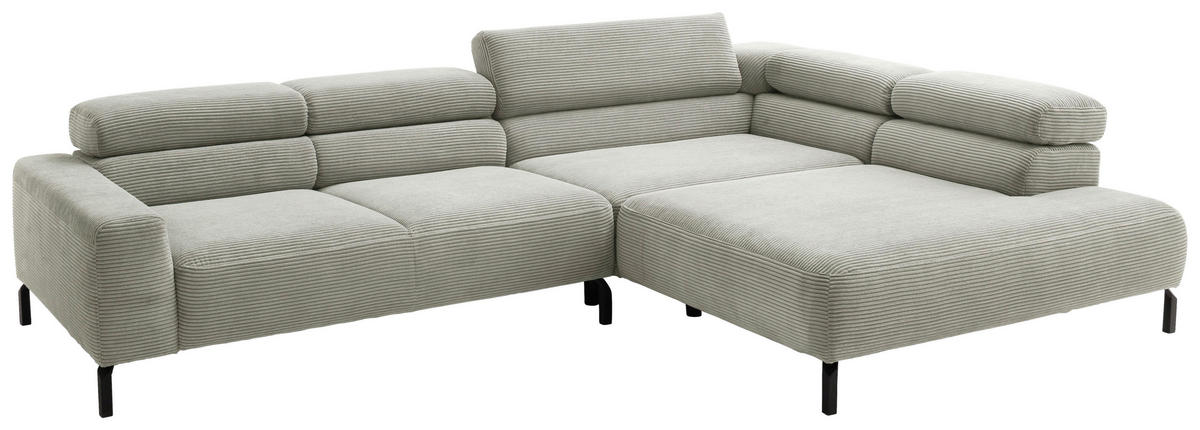 ECKSOFA inkl. Funktion in Cord Graubraun  - Graubraun/Schwarz, Modern, Textil/Metall (309/219cm) - Pure Home Lifestyle