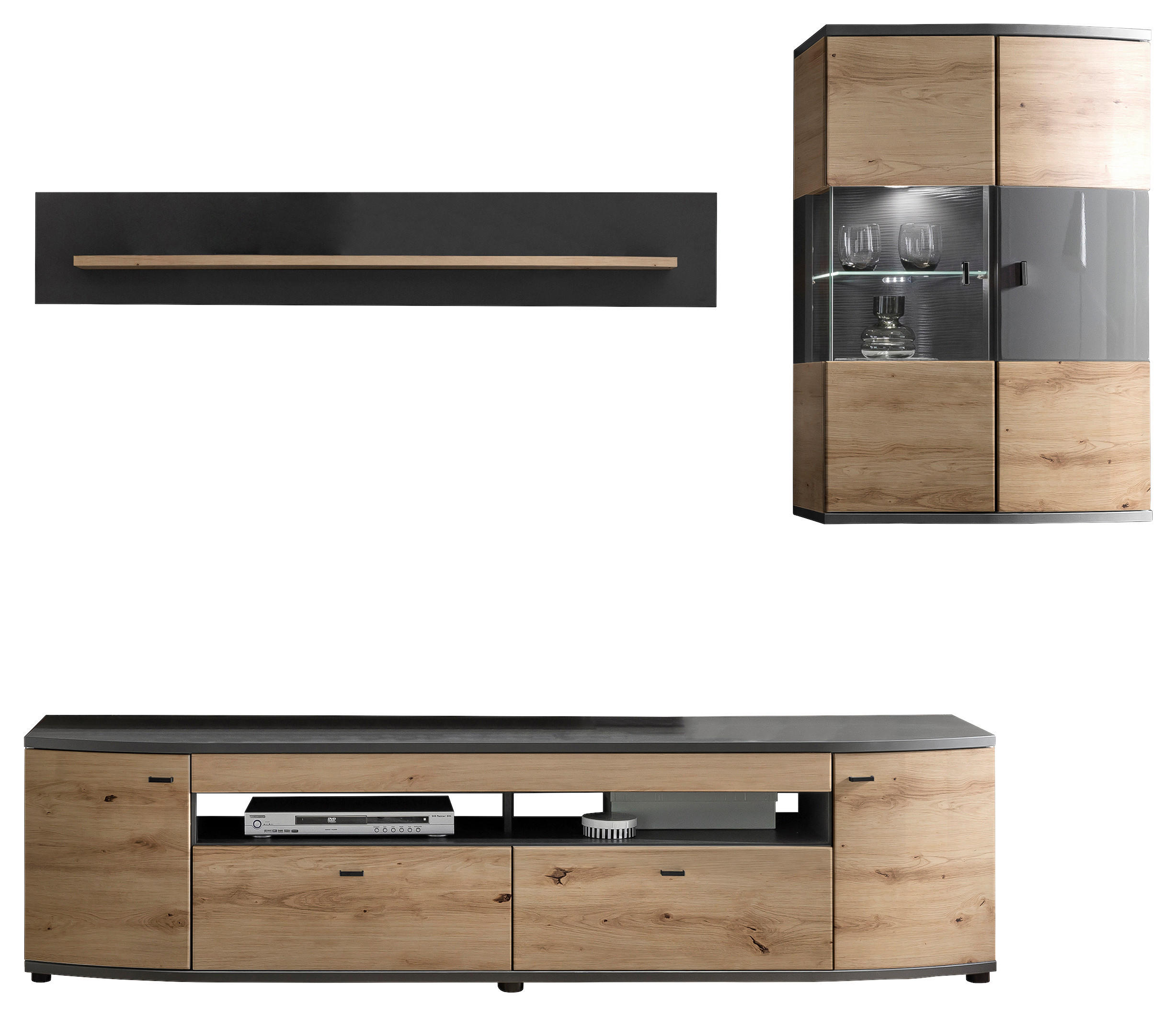 Set Mobilă Living, maro, gri, stejar Artisan, 235/199,8/46,4 cm - maro/stejar Artisan, Lifestyle, plastic/sticlă (235/199,8/46,4cm) - Livetastic