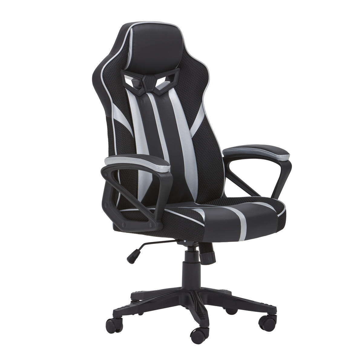 HERNÁ STOLIČKA, vzhľad kože, sieťovina, čierna, strieborná - čierna/strieborná, Konventionell, kov/textil (64/122/64cm) - MID.YOU