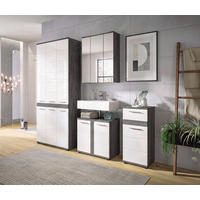 BADEZIMMER 4-teilig  in 215 cm  - Weiß Hochglanz/Silberfarben, Trend, Glas/Holzwerkstoff (215cm) - MID.YOU