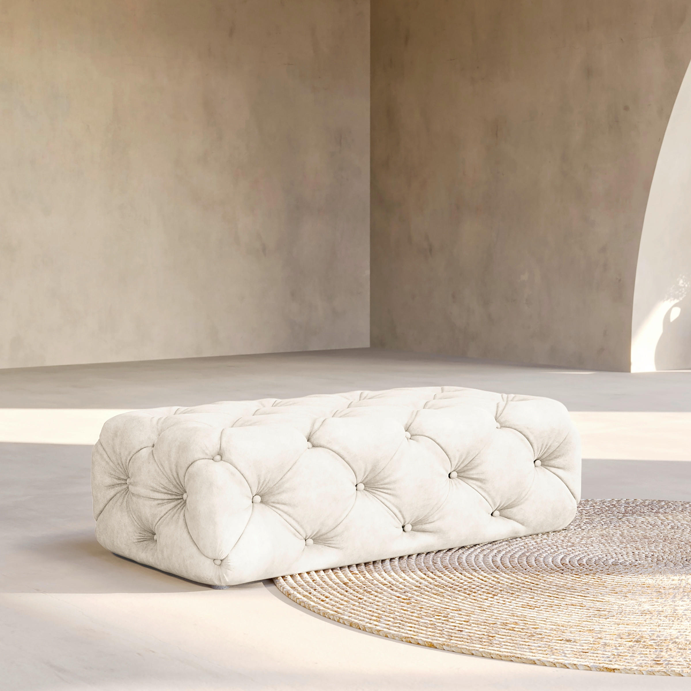 HOCKER in Textil Creme  - Creme/Schwarz, Design, Kunststoff/Textil (130/39/65cm) - P & B