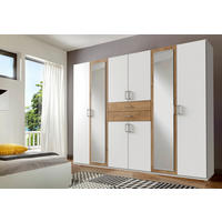 OMARA ZA OBLAČILA, bela, barve hrasta  - barve hrasta/bela, Design, umetna masa/steklo (270/210/58cm) - Hom`in