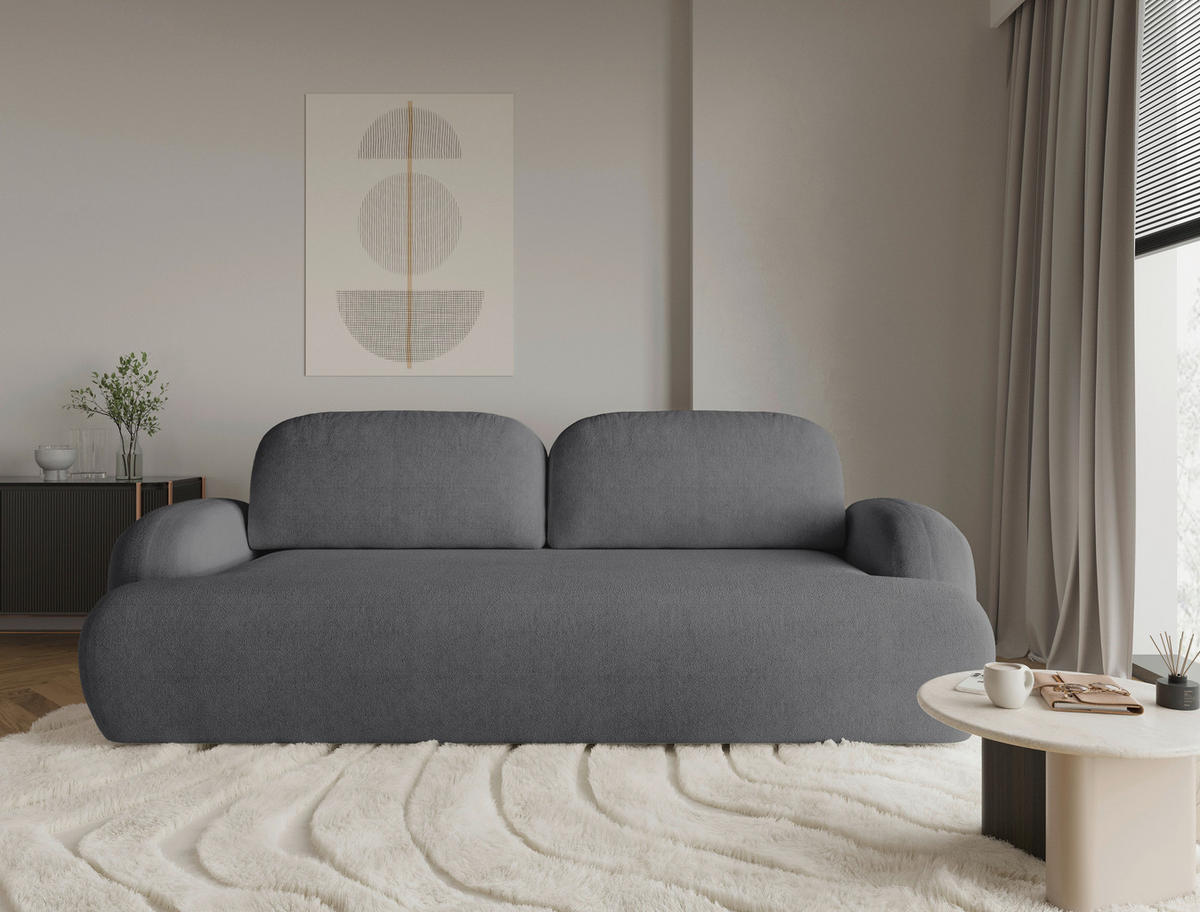 3-SITZER-SOFA Sevilla Plus in Bouclé Dunkelgrau  - Dunkelgrau/Schwarz, Design, Kunststoff/Textil (256/93/120cm) - MID.YOU