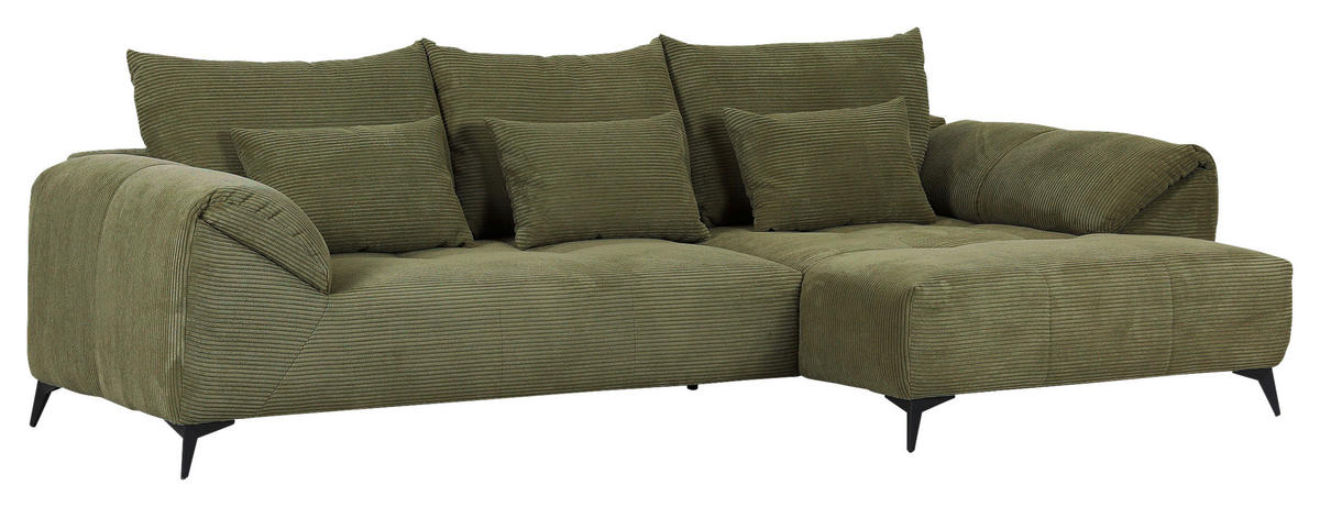 ECKSOFA in Cord Dunkelgrün  - Dunkelgrün/Schwarz, Konventionell, Textil/Metall (311/176cm) - Carryhome