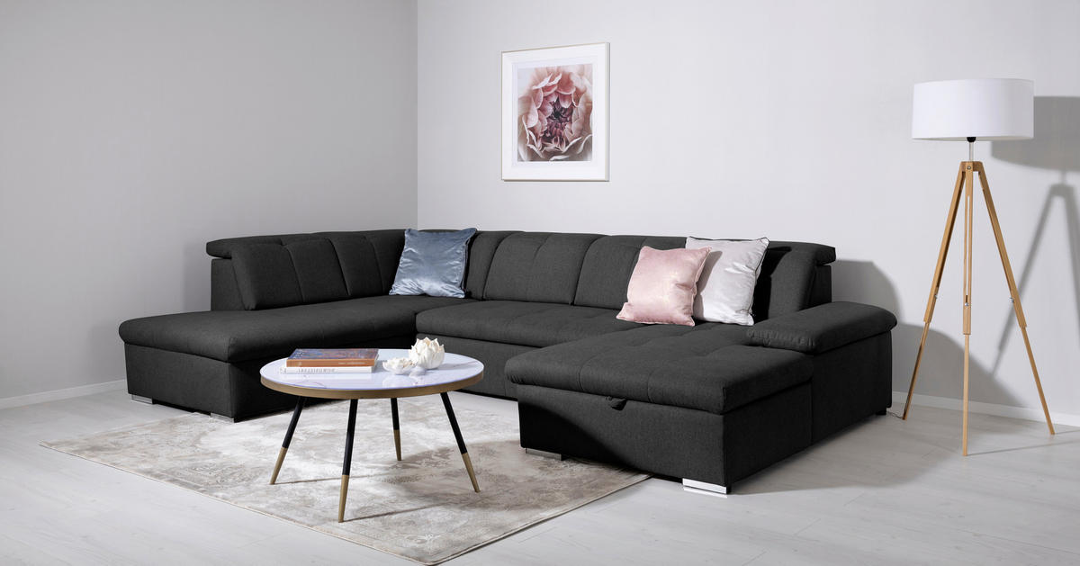 WOHNLANDSCHAFT Schwarz  - Schwarz/Grau, Design, Textil/Metall (173/328/215cm) - MID.YOU