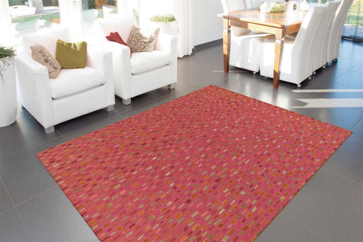 FLACHWEBETEPPICH  Wohnzimmer 140/200 cm Rot rechteckig  - Rot, Basics, Leder/Textil (140/200cm) - Kayoom