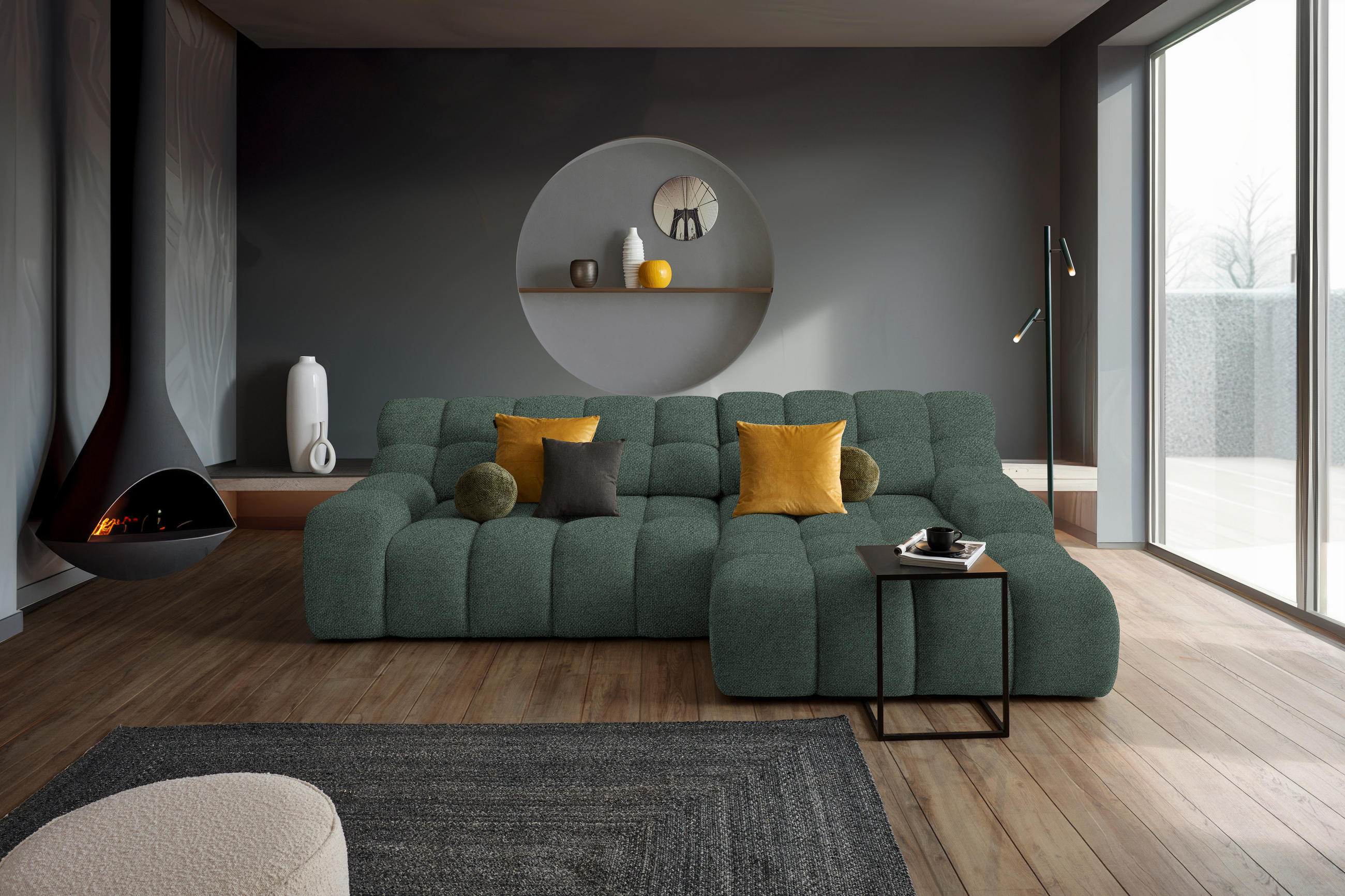 ECKSOFA in Webstoff Grün  - Schwarz/Grün, Modern, Kunststoff/Textil (297/180cm) - Welnova