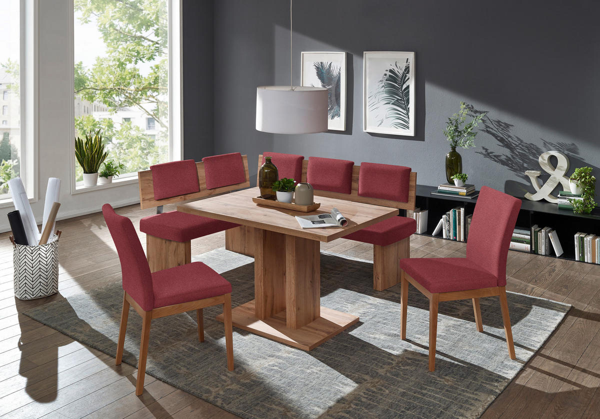 ECKBANK 140/180 cm  in Rot, Eichefarben  - Eichefarben/Rot, KONVENTIONELL, Holzwerkstoff/Textil (140/180cm) - Cantus