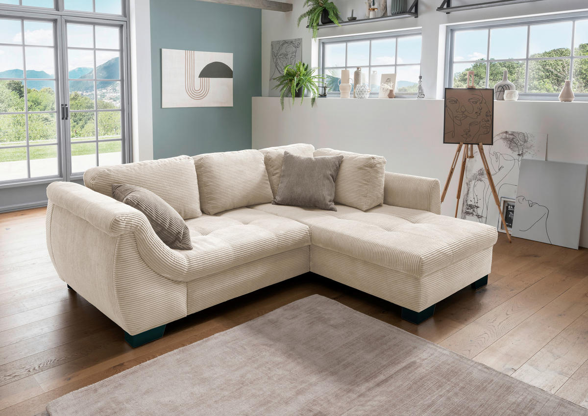 ECKSOFA in Cord Beige  - Beige/Graubraun, Design, Holz/Textil (250/190cm) - MID.YOU