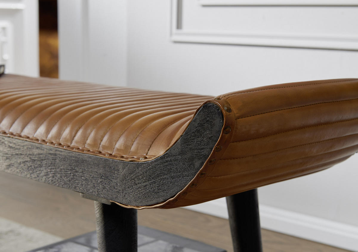 SITZBANK in Leder Braun  - Schwarz/Braun, Modern, Leder/Holz (128/51/38cm) - MID.YOU