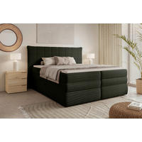 BOXSPRINGBETT 180/200 cm,  in Dunkelgrün, gepolstertes Kopfteil, Bettkasten, Topper, Matratzen, H2 + H4 = mittel + sehr fest  - Dunkelgrün/Schwarz, Design, Kunststoff/Textil (180/200cm) - Chameo