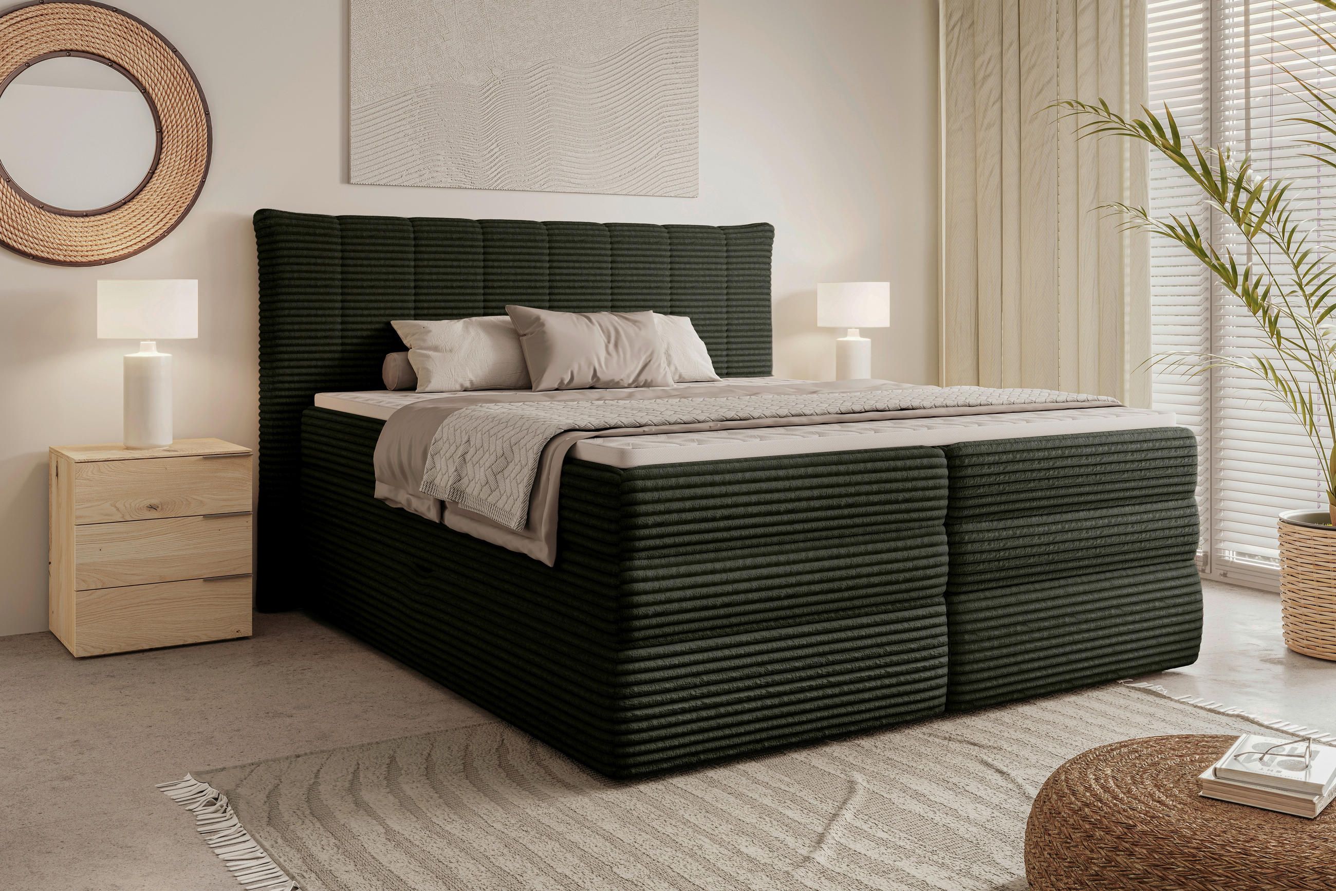 Chameo Boxspringbett Dunkelgrün 140x200 cm