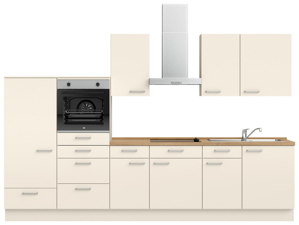 KÜCHENBLOCK 330 cm   in Eichefarben, Magnolie  - Edelstahlfarben/Eichefarben, MODERN, Holzwerkstoff/Metall (330cm) - Nobilia