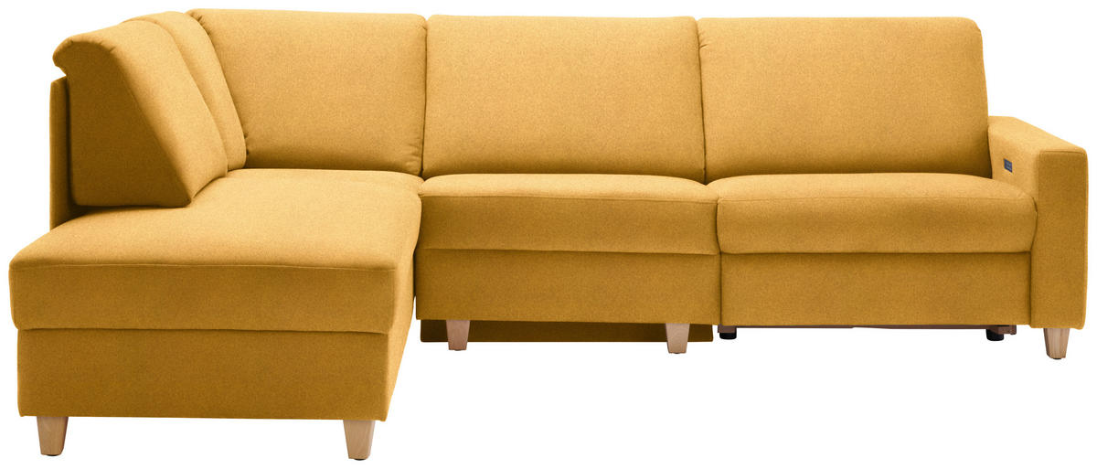 ECKSOFA in Flachgewebe Senfgelb  203/261 cm  - Eichefarben/Senfgelb, KONVENTIONELL, Holz/Textil (203/261cm) - Sedda