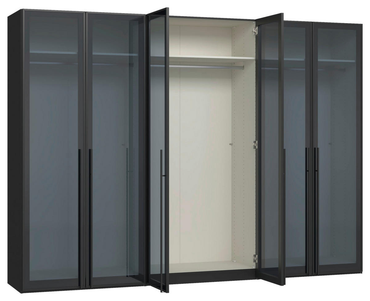 DREHTÜRENSCHRANK 303/220/59 cm,  in Schwarz, 6-türig  - Schwarz, Design, Glas/Holzwerkstoff (303/220/59cm) - Jutzler
