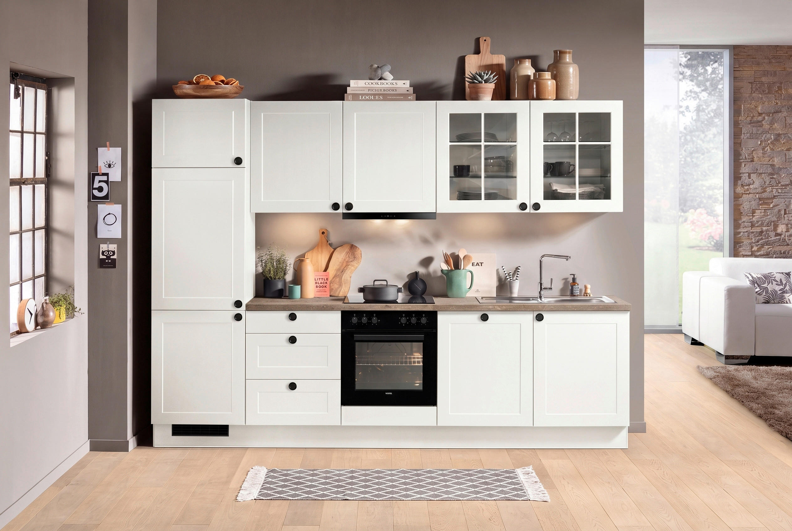 KÜCHENLEERBLOCK IP4250 300 cm  in Braun, Weiß  - Schwarz/Weiß, Basics, Holzwerkstoff/Metall (300cm) - Impuls