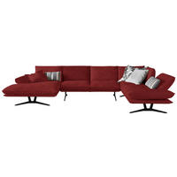 WOHNLANDSCHAFT in Echtleder Rot  - Rot/Schwarz, Natur, Leder/Metall (155/359/217cm) - Dieter Knoll
