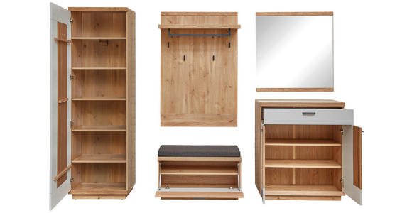 GARDEROBE 5-teilig in 260/197/38 cm - Wildeiche/Hellgrau, Design, Glas/Holz (260/197/38cm) - Novel
