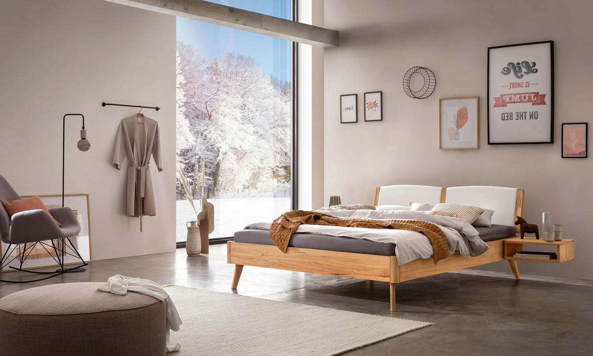 BETT 160/200 cm  in Weiß, Buchefarben  - Buchefarben/Weiß, Design, Holz (160/200cm) - Hasena