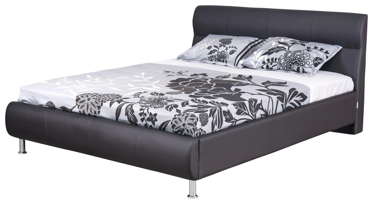 Pat Tapițat 160x200 Cm, 160/200 cm, negru - culoare crom/negru, Basics, plastic/lemn (160/200cm) - Boxxx