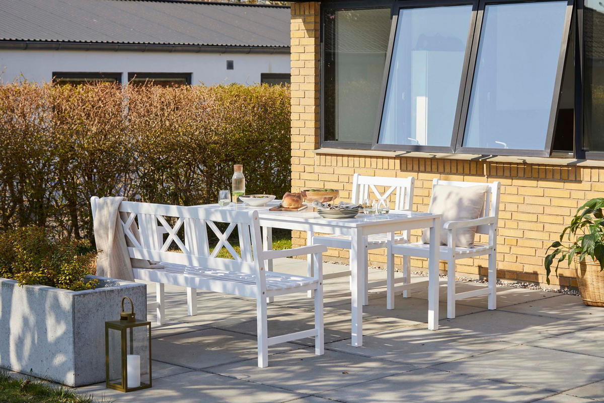 GARTENBANK 150/89/58 cm  in Weiß Hochglanz  - Weiß Hochglanz, Natur, Holz (150/89/58cm) - Gardenson