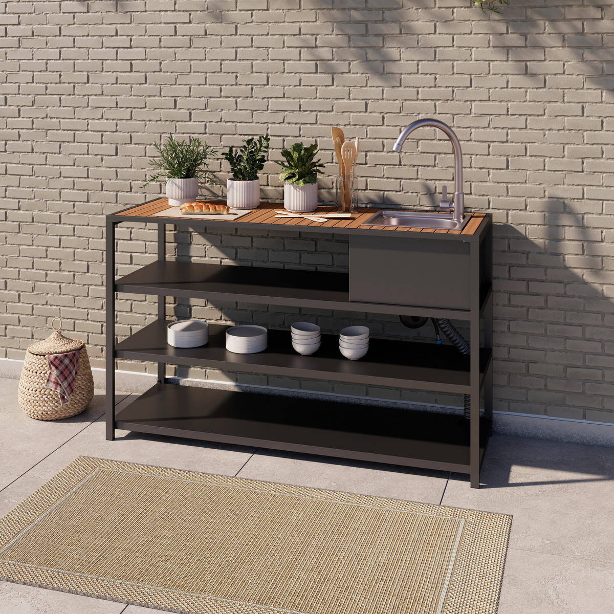 VONKAJŠIA KUCHYŇA  - sivá/prírodná farba, Modern, kov/plast (150/90/50cm) - Ambia Garden