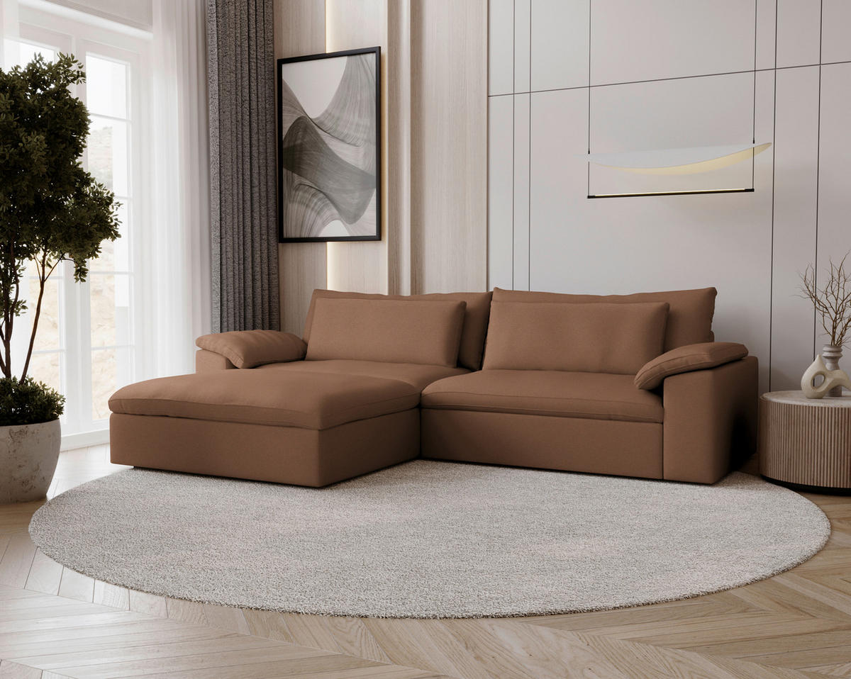 ECKSOFA  Chenille Altrosa  - Schwarz/Altrosa, Modern, Kunststoff/Textil (198/306cm) - Carryhome