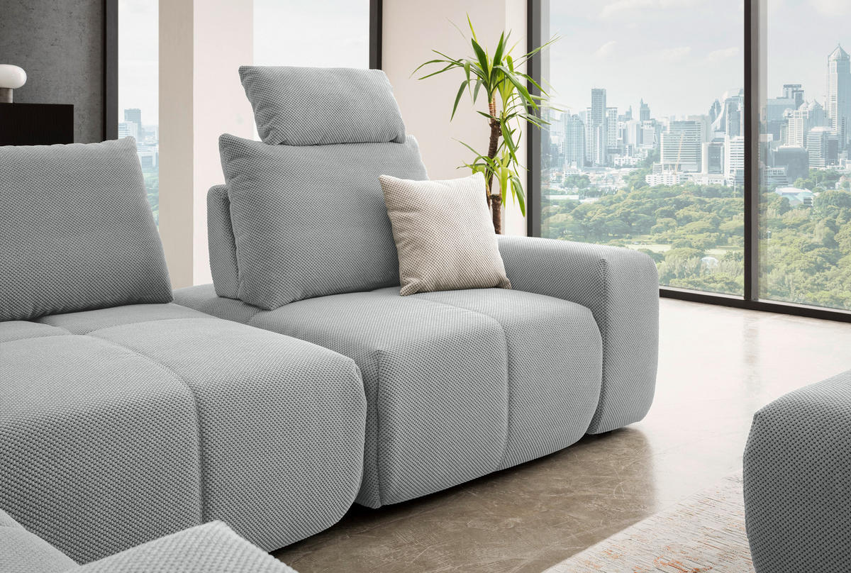 ECKSOFA in Velours Grau  - Schwarz/Grau, Design, Kunststoff/Textil (236/326cm) - Xora