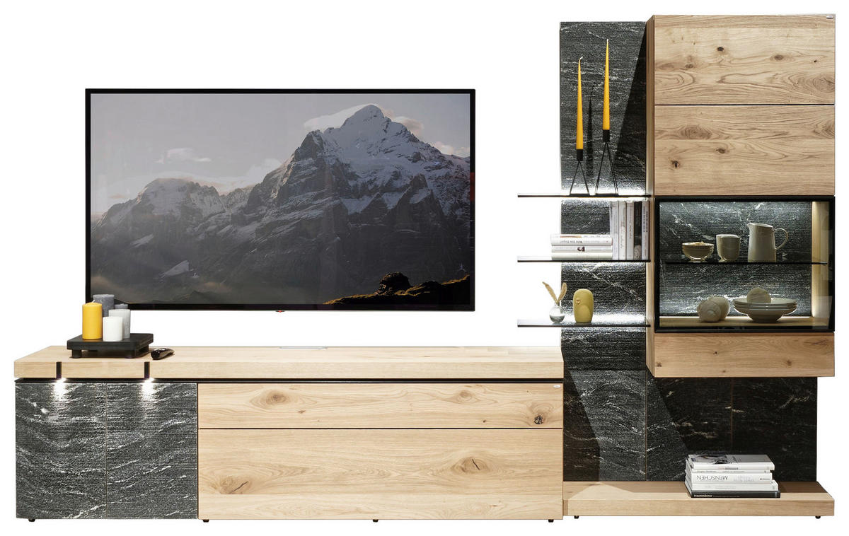 WOHNWAND  in Graphitfarben, Eichefarben  288/180/43 cm  - Eichefarben/Graphitfarben, Design, Glas/Holz (288/180/43cm) - Voglauer