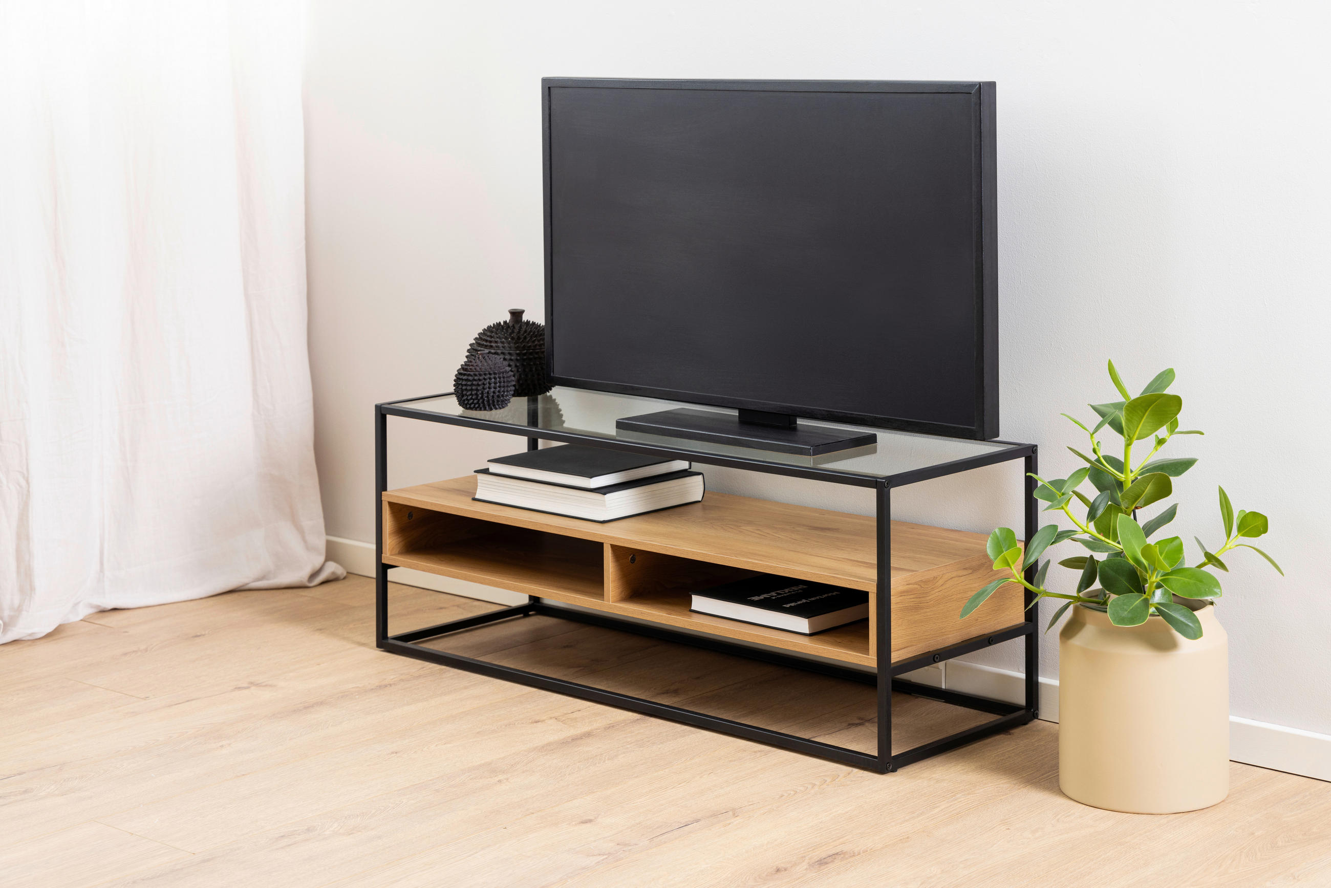LOWBOARD  in 120/45/40 cm  - Klar/Eichefarben, MODERN, Glas/Holzwerkstoff (120/45/40cm)