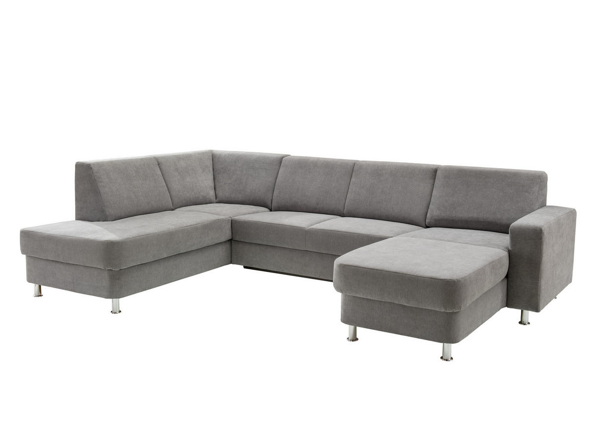 SEDEŽNA GARNITURA, šenilja siva  - barve kroma/siva, Design, umetna masa/tekstil (165/301/198cm) - Xora