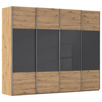SCHWEBETÜRENSCHRANK 271/235/68 cm,  in Schwarz, Eiche Artisan, 4 Tür(en)  - Chromfarben/Schwarz, KONVENTIONELL, Glas/Holzwerkstoff (271/235/68cm) - Novel