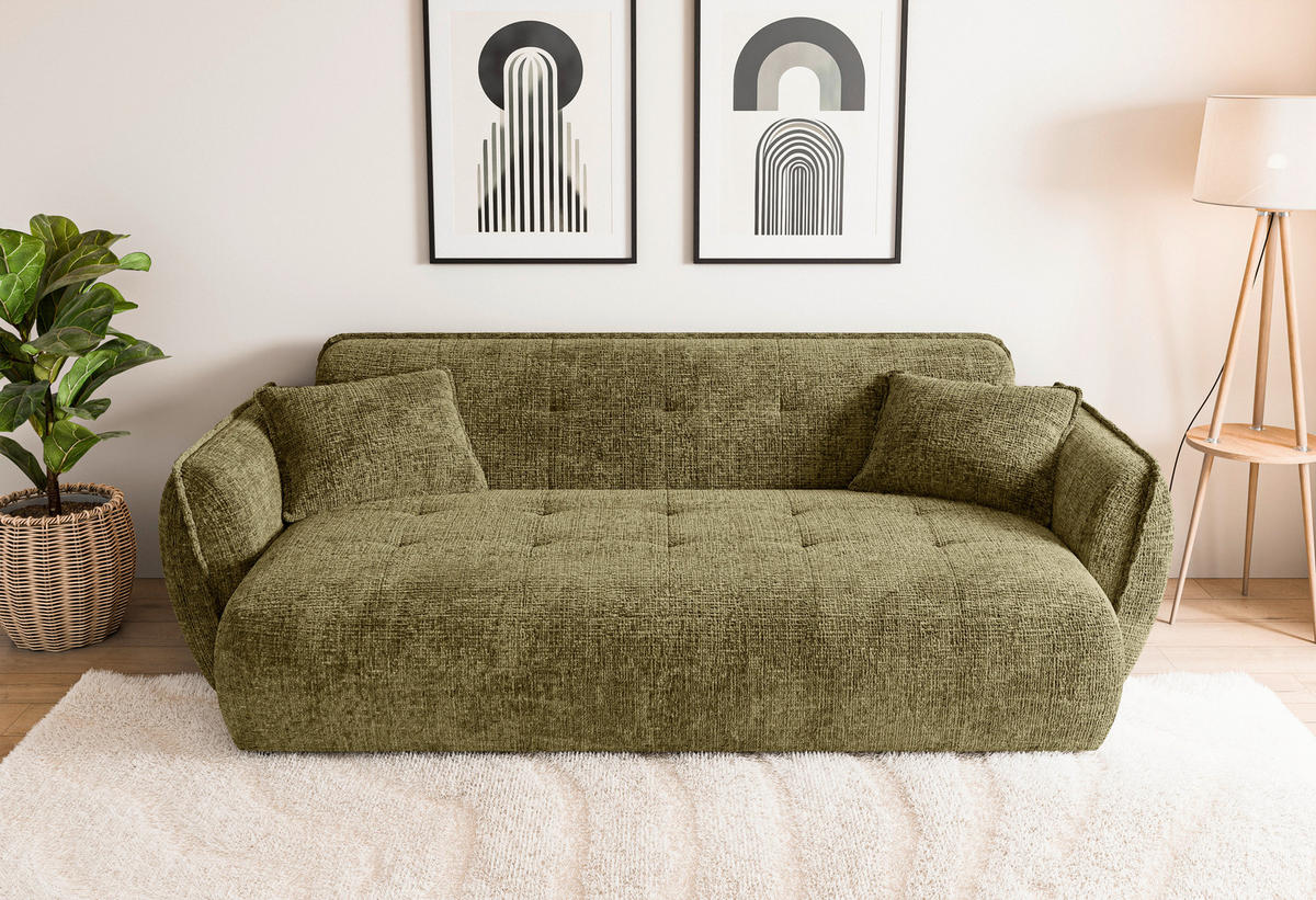 VIERSITZER-SOFA Nelia Chenille Grün  - Schwarz/Braun, Design, Kunststoff/Textil (250/81/114cm) - P & B