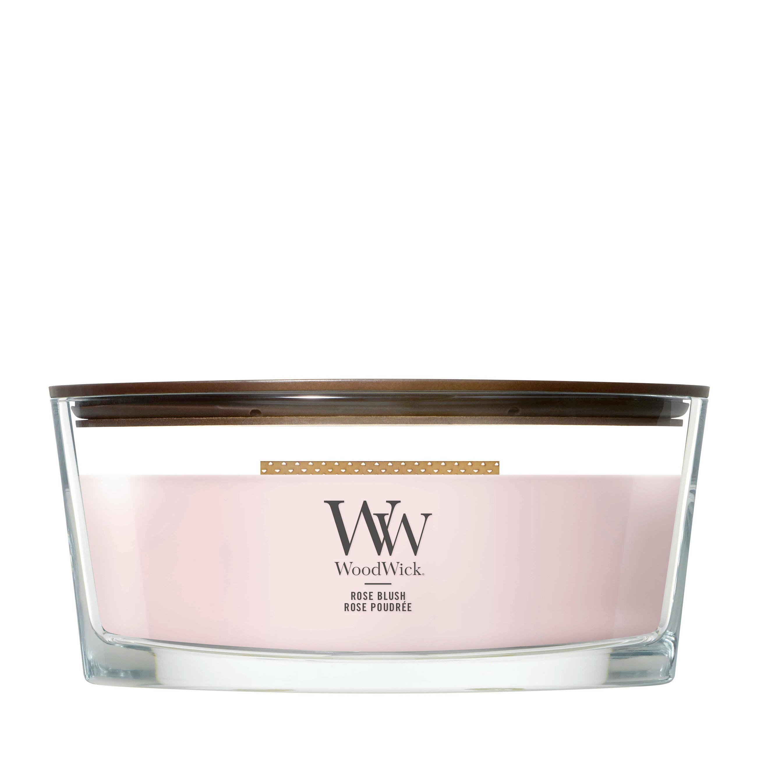 DIŠEČA SVEČA - svetlo roza, Basics, steklo/les (12/9cm) - WoodWick