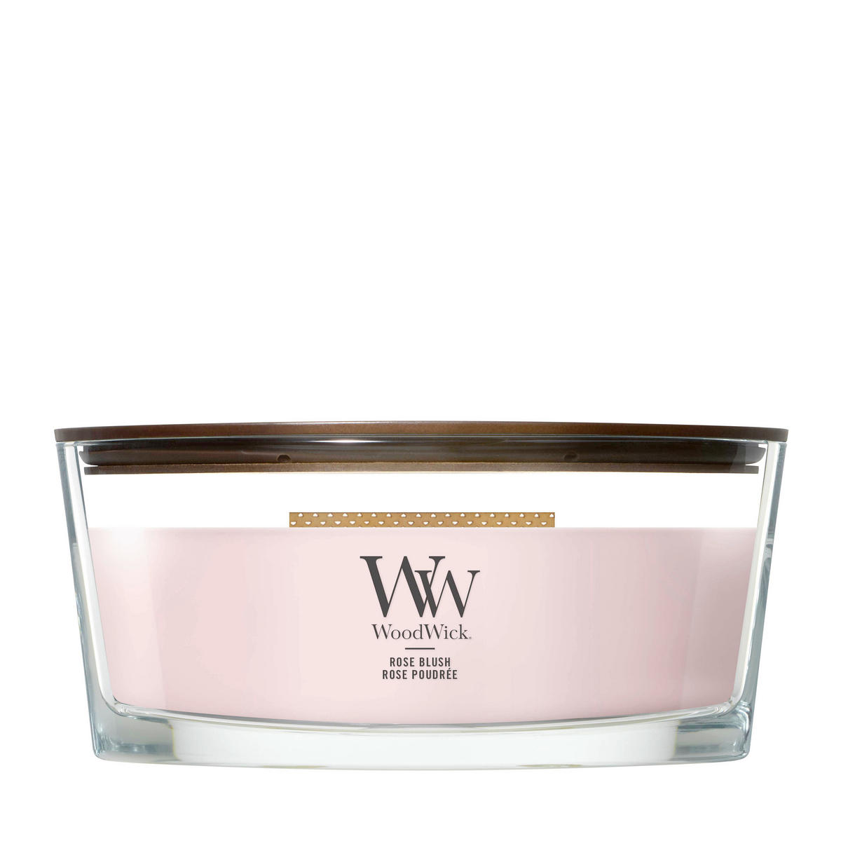 DIŠEČA SVEČA - svetlo roza, Basics, steklo/les (12/9cm) - WoodWick