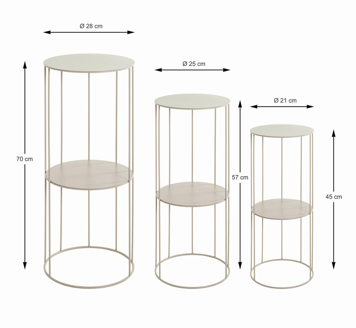 BEISTELLTISCHSET rund Hellgrau  - Hellgrau, Trend, Metall (21-28/21-28/45-70cm)